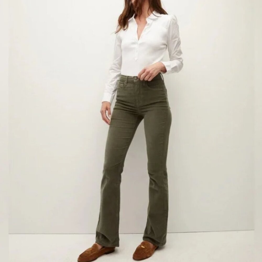 Veronica Beard The Cameron High Rise Bootcut Army Green Corduroy Pants Size 27 - Picture 2 of 12